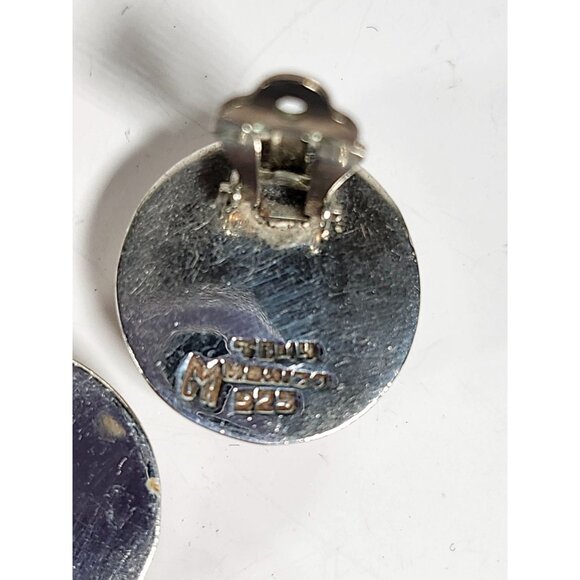 Vintage 1970s Taxco Mexico Sterling Silver & Onyx Inlay Clip-On Earrings - Picture 5 of 6